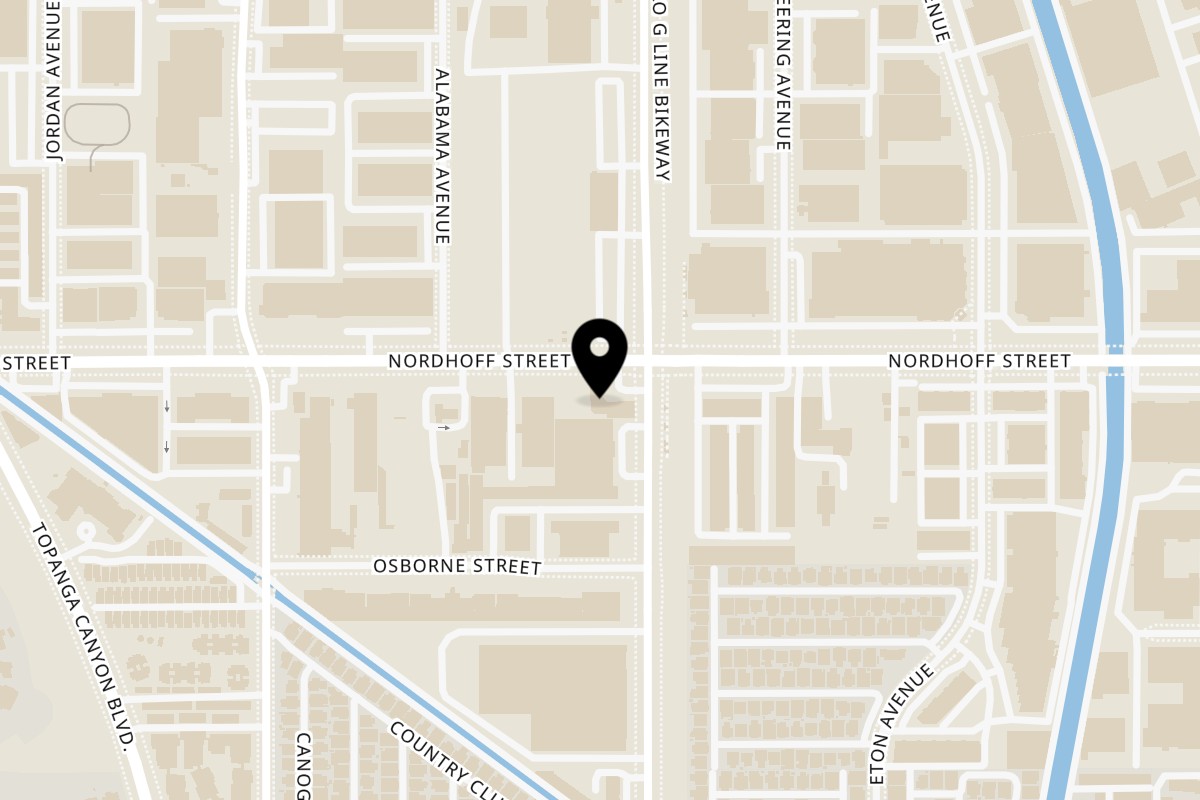 Map showing the location of Best Damn Chicken on 21414 Nordhoff St in Chatsworth